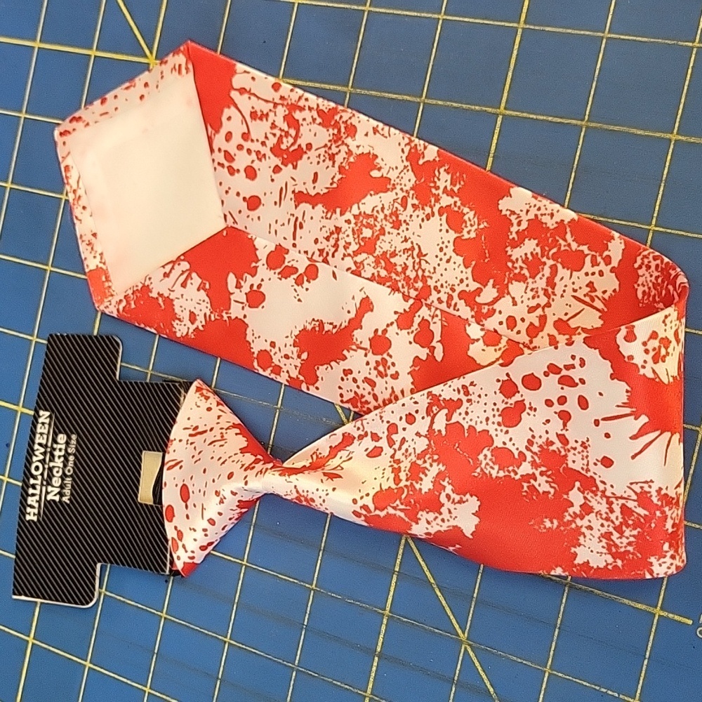 Blood Red on White Necktie Elastic Attach New